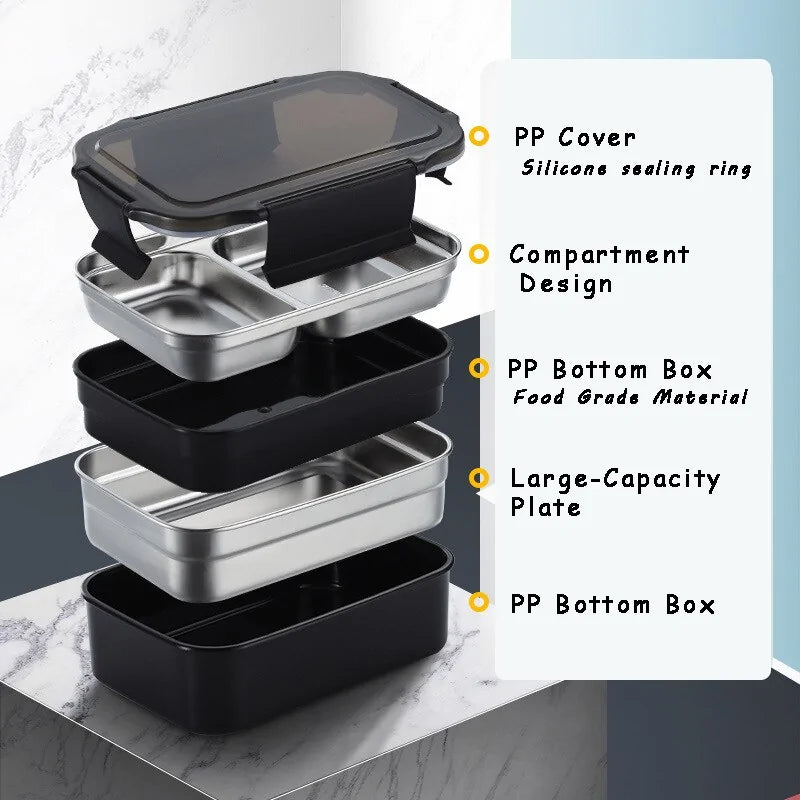 Stainless Steel Bento Lunch Box: Single or Double Layer