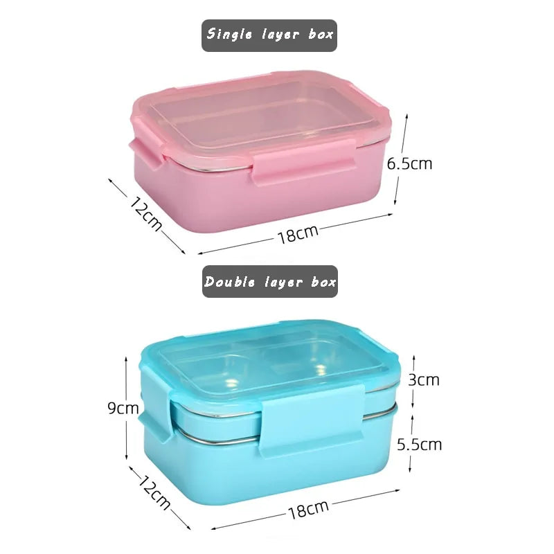 Stainless Steel Bento Lunch Box: Single or Double Layer