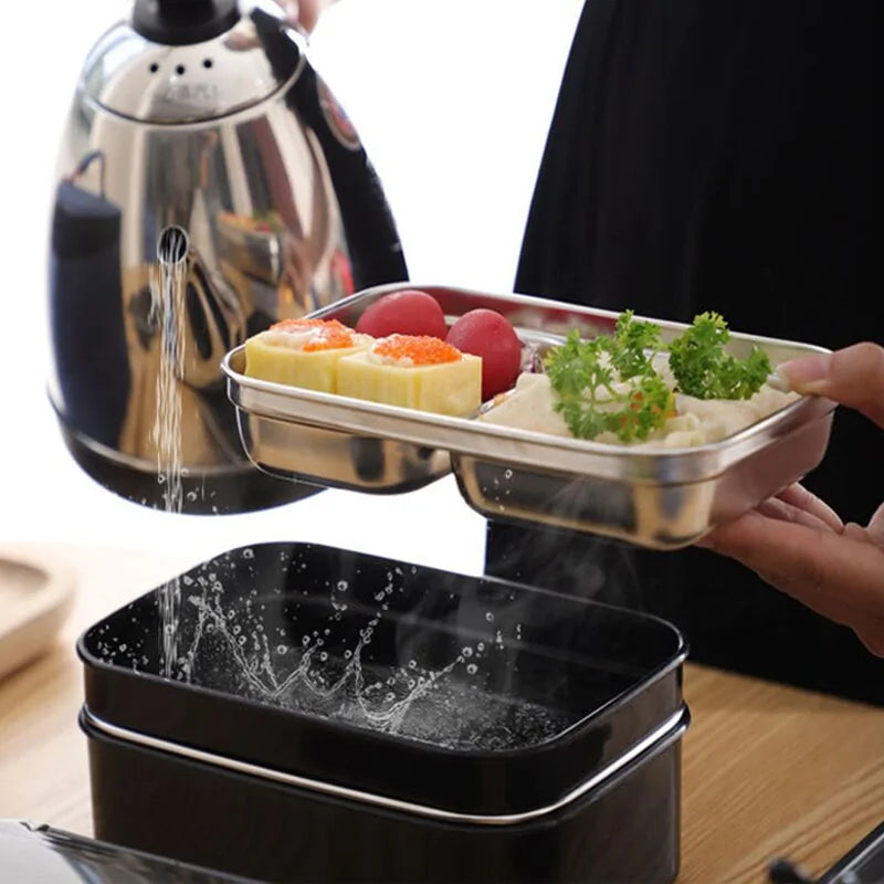 Stainless Steel Bento Lunch Box: Single or Double Layer
