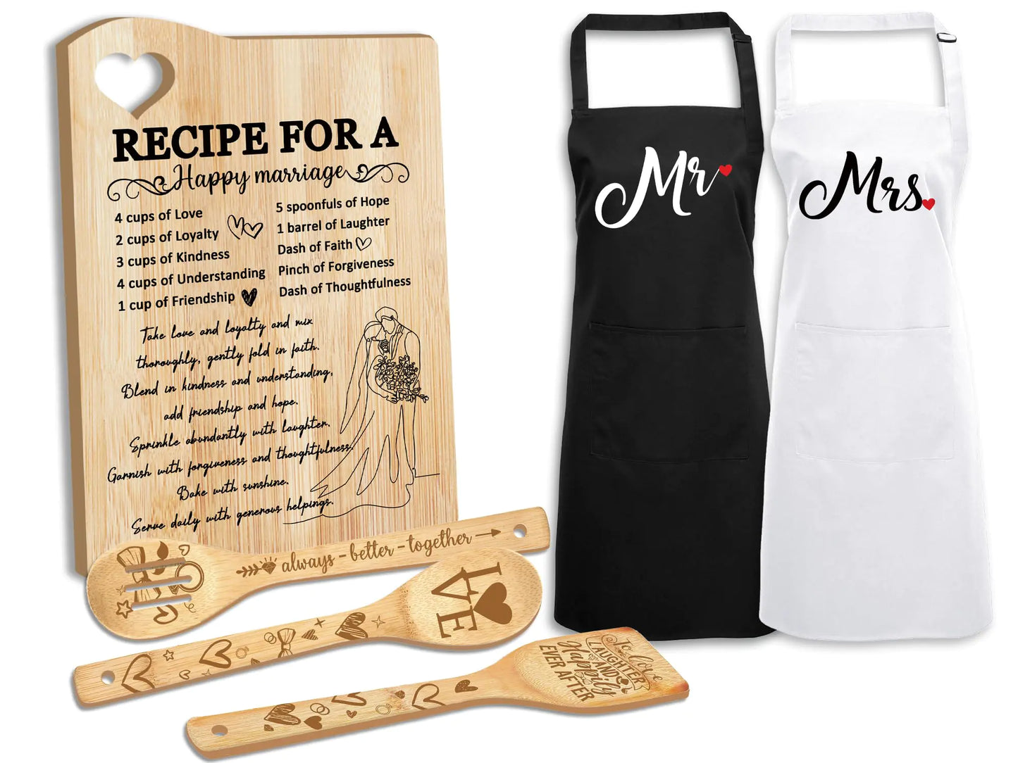 Wedding Gift for Couple 2024 Recipe for A Anniversary Marriage Cutting Board Mr and Mrs GiftsBridal Shower Gifts for Bride and Groom Engagement Newlywed Bride o Be Gifts Christmas His Her Gifts