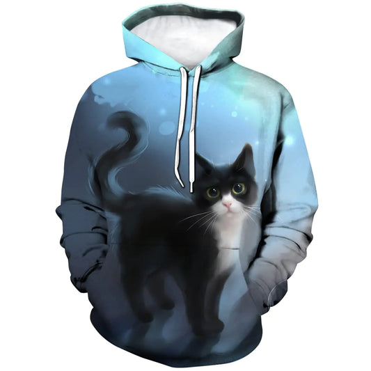 ARORALS Womens Cat Hoodie Autumn Winter Long Sleeve Pullover Animal Theme Sweatshirt Cute Realistic Graphic HoodieGrey4XL